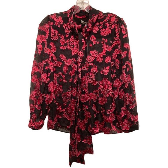 NWT Alice + Olivia Jeannie Bow Silk Burnout Blouse in Show me love wild pink - Picture 4 of 10